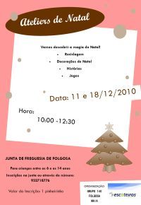 Escoteiros de Folgosa promovem ateliers de Natal a 11 e 18 de Dezembro para crianças dos 6 -14 anos